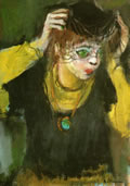 Donna con veletta, 1979-’83, olio su tela, cm 70x50, Napoli, collezione privata